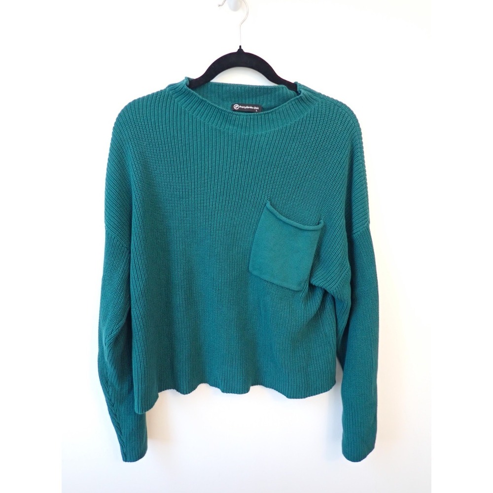 100% Cotton Pretty Garden Chic L/G Sweater Pullover w/ Pocket Cable Knit Style